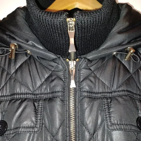 Kate Spade Quilted Hooded Double Front Zip Puffer Jacket Black XL